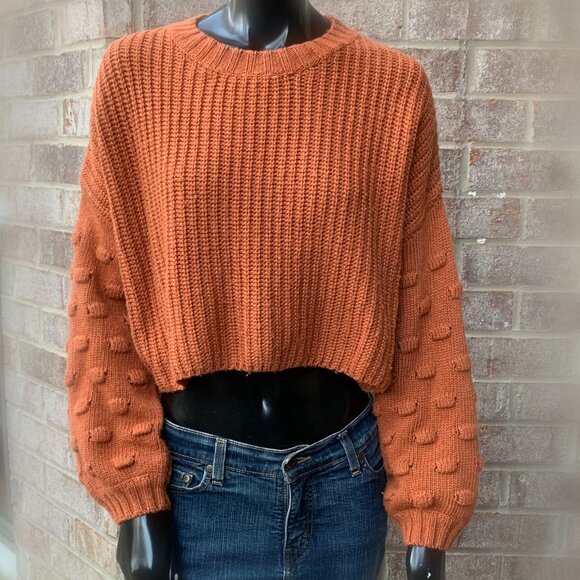 vestique Sweaters - Vestique Cropped Crewneck Knit Long Sleeve Sweater Sz L
